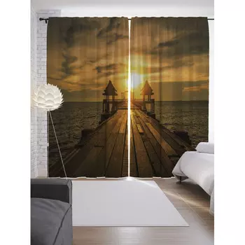 JoyArty Шторы с фотопечатью Морской храм из сатена 290х265 см