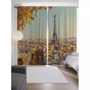 JoyArty Шторы с фотопечатью Наблюдаем за парижской жизнью из сатена 290х265 см