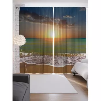 JoyArty Шторы с фотопечатью Оранжевый закат из сатена 290х265 см