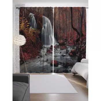 JoyArty Шторы с фотопечатью Осенний водопад из сатена 290х265 см