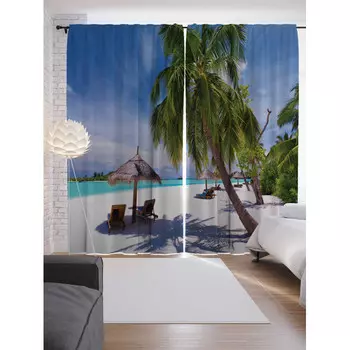 JoyArty Шторы с фотопечатью Пальмовые тени из сатена 290х265 см