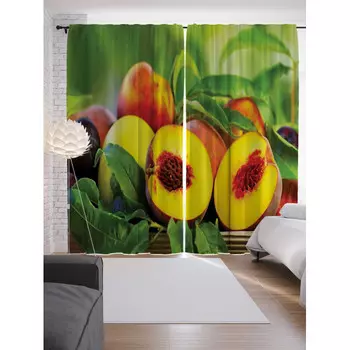 JoyArty Шторы с фотопечатью Персиковый сад из сатена 290х265 см