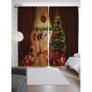 JoyArty Шторы с фотопечатью Праздничный уют из сатена 290х265 см
