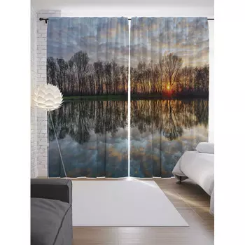 JoyArty Шторы с фотопечатью Река в лесном укрытии из сатена 290х265 см