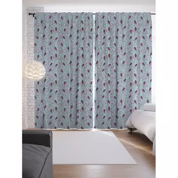 JoyArty Шторы с фотопечатью Снегири пригрелись на ветке из сатена 290х265 см
