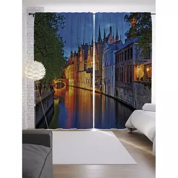 JoyArty Шторы с фотопечатью Улица на реке из сатена 290х265 см