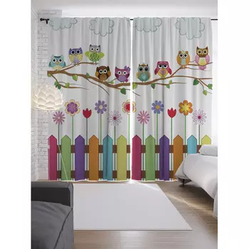 JoyArty Шторы с фотопечатью Веселые совы из сатена 290х265 см