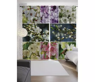 JoyArty Шторы с фотопечатью Весеннее цветение яблони из сатена 290х265 см