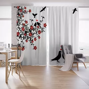 JoyArty Шторы с фотопечатью Воркующие голуби из сатена 290х265 см
