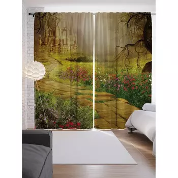 JoyArty Шторы с фотопечатью Замок в тумане из сатена 290х265 см