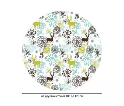 JoyArty Скатерть на кухонный стол Олени и цветы круглая на резинке 105x120 см