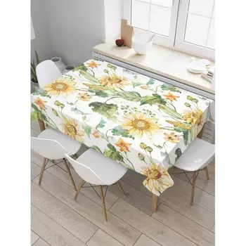 JoyArty Скатерть прямоугольная из сатена Кукуруза и подсолнухи 180x145