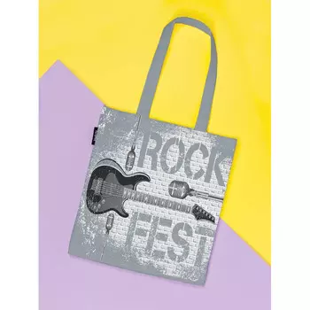 JoyArty Сумка шоппер Гитара и микрофоны ткань под лен 35x37x7 см