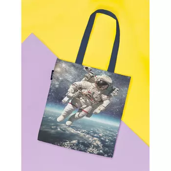 JoyArty Сумка шоппер Космонавт над Землей ткань под лен 35x37x7 см