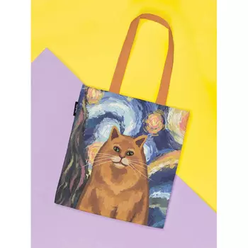 JoyArty Сумка шоппер Звездная ночь и котик 37x35x7 см