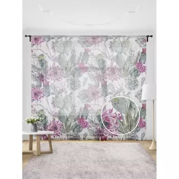 JoyArty Жаккардовый тюль на шторной ленте Цветущие кактусы 300x255
