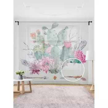 JoyArty Жаккардовый тюль на шторной ленте Кактусы в цвету 300x255