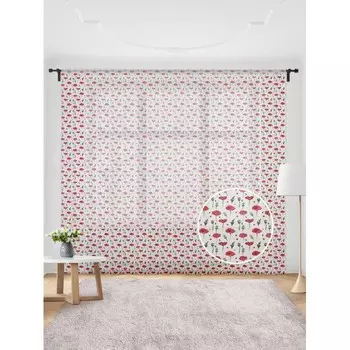JoyArty Жаккардовый тюль на шторной ленте Крошечные алеющие маки 300x255