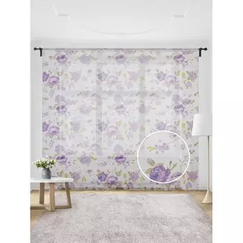 JoyArty Жаккардовый тюль на шторной ленте Розы и гортензии 300x255