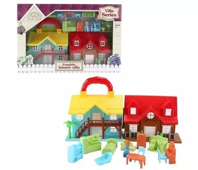 Junfa Дом кукольный с мебелью и человечками складной