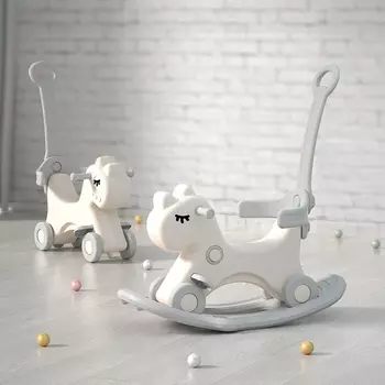 Качалка UNIX Kids Лошадка-качалка-беговел UNIX Kids Grey (с ручкой)