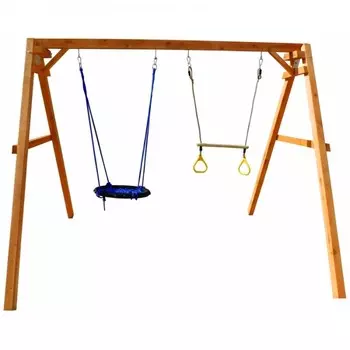 Качели Можга (Красная Звезда) деревянные с трапецией и с качелями гнездо 100 см