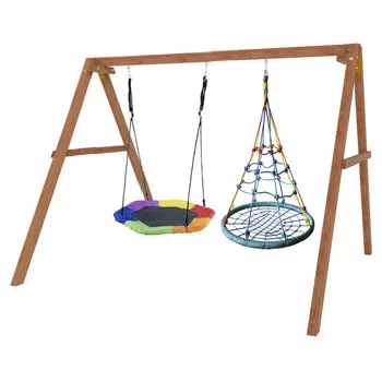 Качели National Tree Company деревянные с гнездом Гексагон и с гнездом с паутинкой
