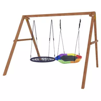 Качели National Tree Company деревянные с гнездом Гексагон и гнездом 100 см