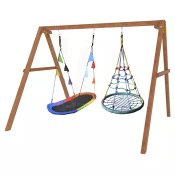 Качели National Tree Company деревянные с овальным гнездом Лодка и гнездом с паутинкой