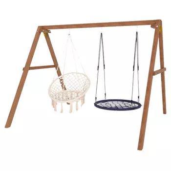 Качели National Tree Company деревянные с подвесными креслами и гнездом 100 см