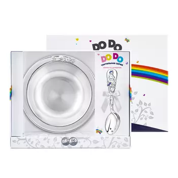 Кольчугинский мельхиор Набор детский Божья коровка посеребренный 2 предмета (тарелка+ложка) + футляр