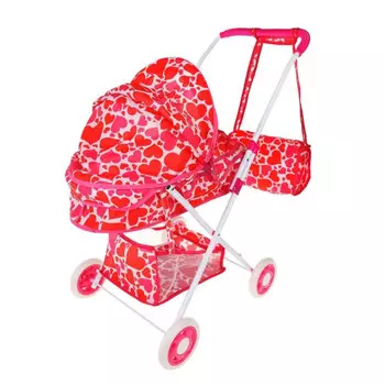 Коляска для куклы Наша Игрушка люлька Сердца с корзиной и сумкой M1418-7