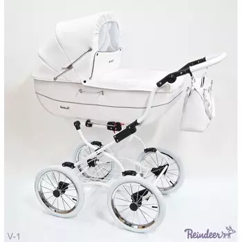 Коляска Reindeer Vintage 2 в 1 (люлька + автокресло) белая рама