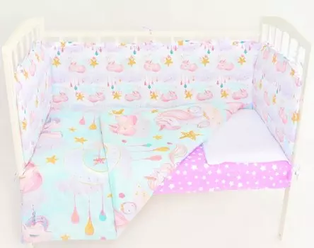 Комплект в кроватку Сонная сказка Единорока на облачке (6 предметов)
