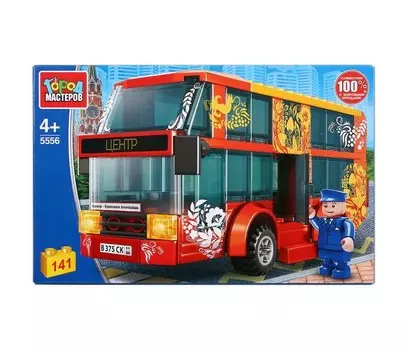 Конструктор Город мастеров Двухэтажный автобус, с фигуркой (141 деталь)