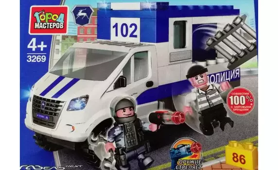 Конструктор Город мастеров ГАЗ побег из полицейской газели (86 деталей)