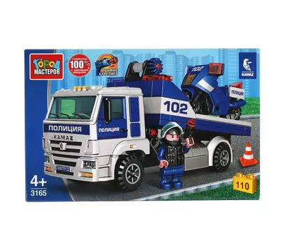 Конструктор Город мастеров Камаз полицейский эвакуатор с мотоциклом (110 деталей)
