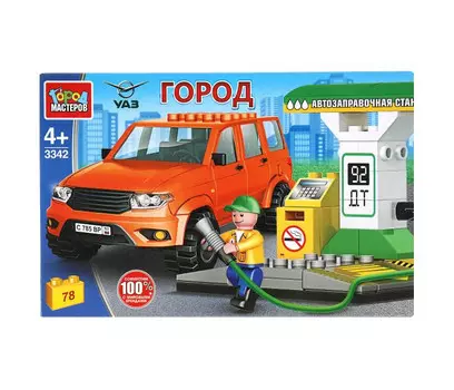 Конструктор Город мастеров Uaz patriot на заправочной станции (78 деталей)