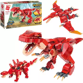 Конструктор Qman серия Unlimited Ideas 3в1 Динозавр Тираннозавр или Стегозавр или Птеродактиль 287 деталей