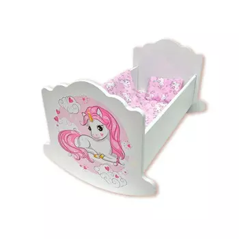 Кроватка для куклы PeMa Kids Люлька Единорог 43х30х30 см