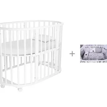 Кроватка-трансформер Forest kids круглая Lavatera 6 в 1 (колесо) и Комплект в кроватку AmaroBaby Good Night 15