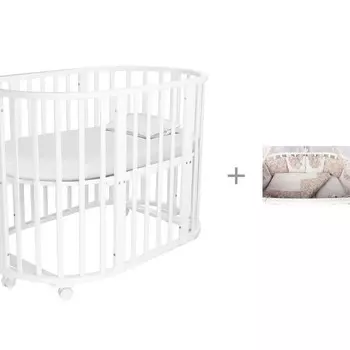 Кроватка-трансформер Forest kids круглая Lavatera 6 в 1 (колесо) и Комплект в кроватку Amarobaby Premium Элит