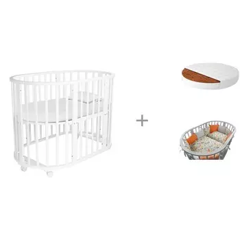 Кроватка-трансформер Forest kids Lavatera 6 в 1 (колесо) с матрасом Малышок Классик и комплектом в кроватку Friends