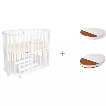 Кроватка-трансформер Forest kids Lavatera 6 в 1 (маятник) с матрасами круглым Малышок Классик и овальным Дрема Классик