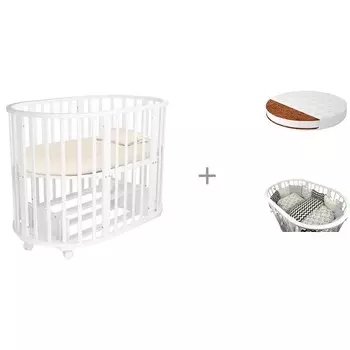 Кроватка-трансформер Forest kids Lavatera 6 в 1 (маятник) с матрасом Малышок Комфорт и комплектом в кроватку Funny Penguins