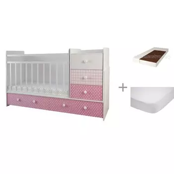 Кроватка-трансформер Forest kids Little Princess (маятник поперечный) с матрасом Малыш 2 и наматрасником Caress (махра)