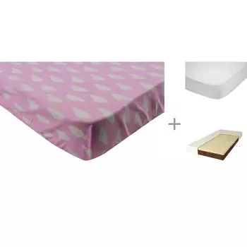 Матрас Forest kids Эко Люкс с непромокаемым натяжным наматрасником Caress и простынью на резинке Clouds