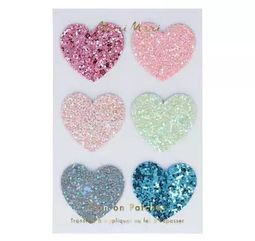 MeriMeri Пэтчи Сердечки с блестками 6 шт.