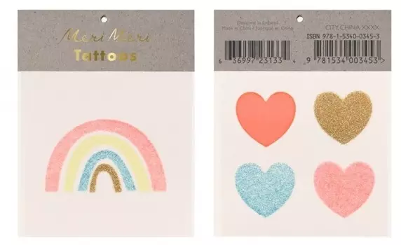 MeriMeri Переводные татуировки Радуга и сердце