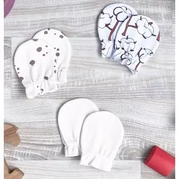 Mjolk Рукавички-антицарапки Кляксы/Экрю/Хлопок 3 пары